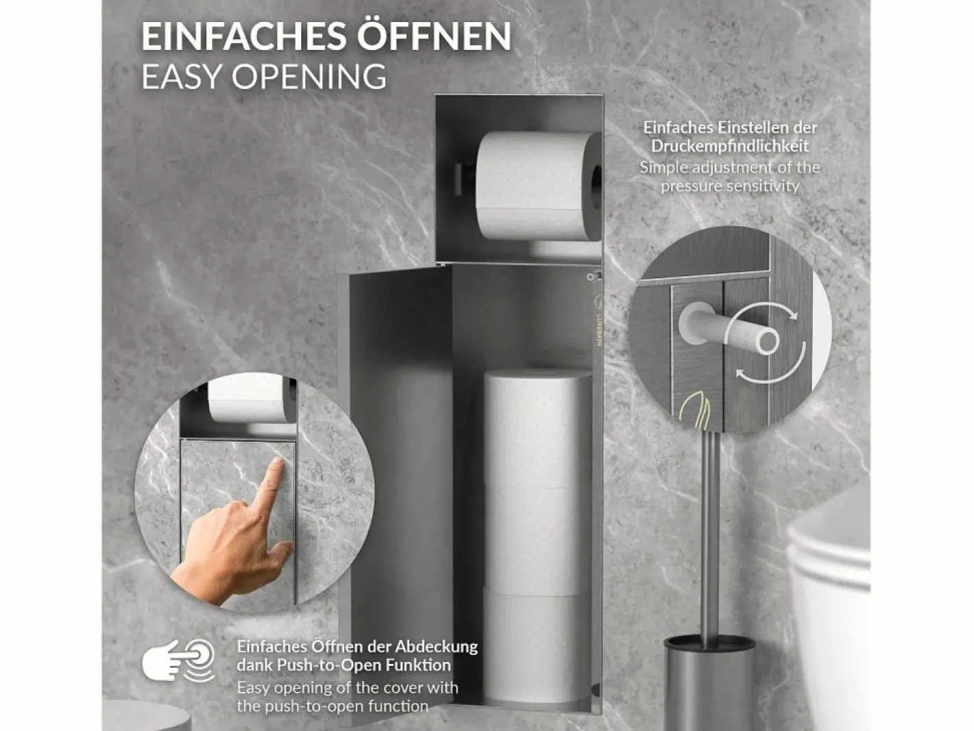 Módulo de armario empotrado para baño de acero inoxidable 60x20x10 cm con escobilla WC nicho de pared alicatable oculto encastrado^LuxeBath Clearance