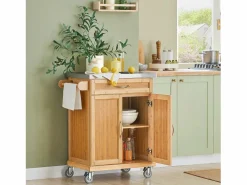 Luxus-Carrito de cocina con piso de acero, estantería de cocina,carrito de servir de bambú de alta calidad L66xP45xA90cm,FKW13-N ES^Sobuy Hot