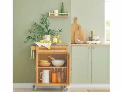Luxus-Carrito de cocina con piso de acero, estantería de cocina,carrito de servir de bambú de alta calidad L66xP45xA90cm,FKW13-N ES^Sobuy Hot