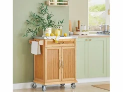Luxus-Carrito de cocina con piso de acero, estantería de cocina,carrito de servir de bambú de alta calidad L66xP45xA90cm,FKW13-N ES^Sobuy Hot