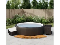 Maison Exclusive Borde bañera hidromasaje madera acacia y ratán sintético^ Hot