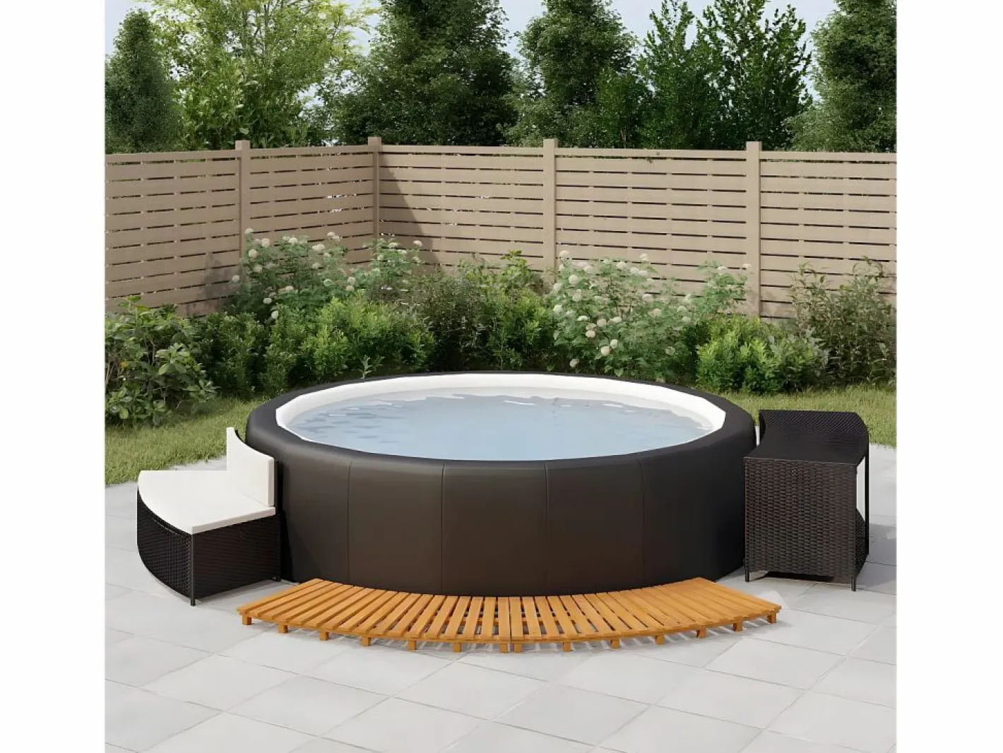Maison Exclusive Borde bañera hidromasaje madera acacia y ratán sintético^ Hot