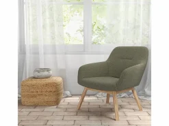 Moloo MALMO-Sillón de madera natural y tela Trendy Sauge Verde Discount