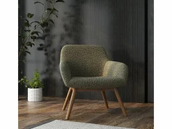 Moloo MALMO-Sillón de madera patinada nogal y tejido de rizo Army Verde Clearance