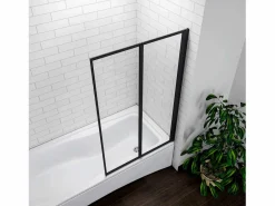 Aica Mampara de Bañera 2 Hojas Plegables Vidrio Templado 4mm Perfil Negro Mate Tamaño:(890-900)x1400mm- Transparente Sale