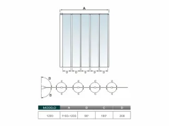 Mampara de bañera 5 hojas plegables-vidrio templado 4mm perfil gris mate-(1193-1203)x1400mm^Aica Discount