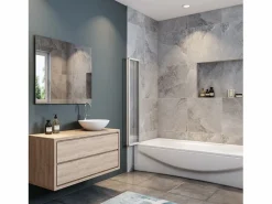 Mampara de bañera 4 hojas plegables vidrio templado 4mm perfil gris mate (990-1000)x1400mm^Aica Sale