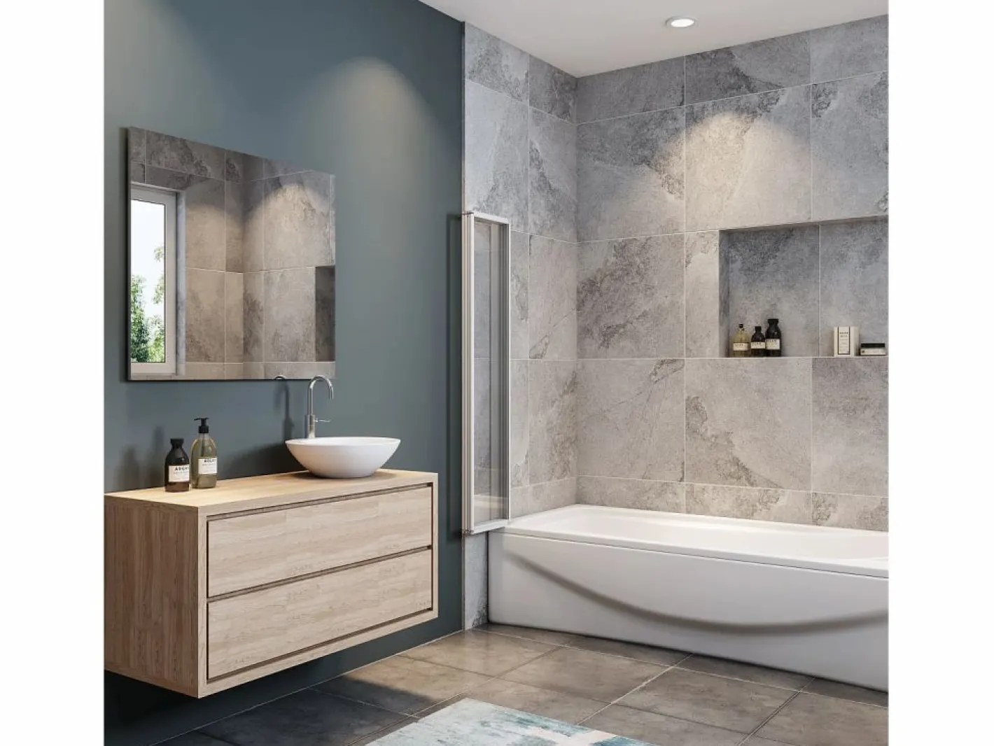 Mampara de bañera 4 hojas plegables vidrio templado 4mm perfil gris mate (890-900)x1400mm^Aica Sale
