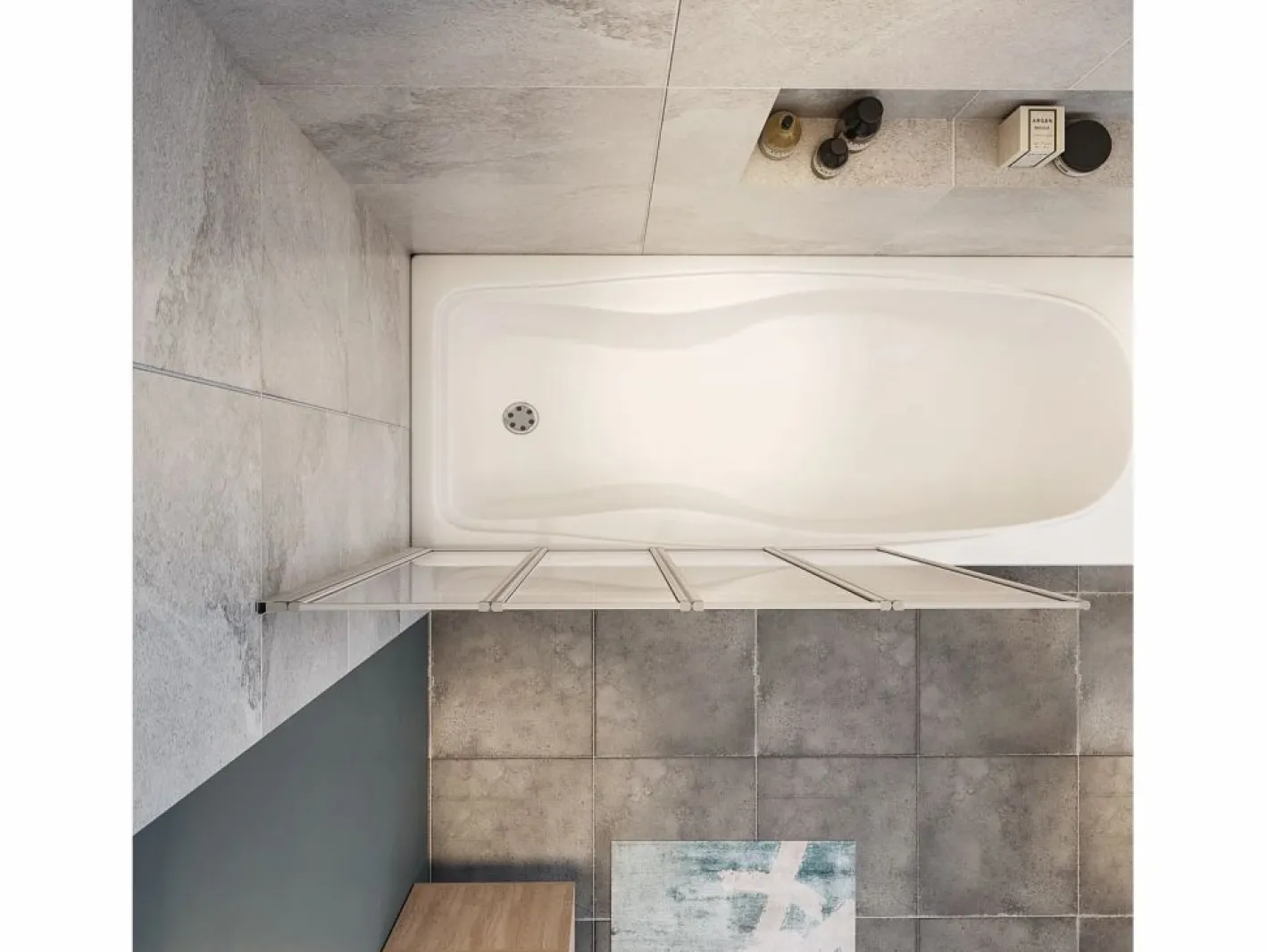 Mampara de bañera 4 hojas plegables vidrio templado 4mm perfil gris mate (890-900)x1400mm^Aica Sale