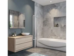 Aica Mampara de bañera 2 hojas plegables-vidrio templado 4mm perfil gris mate-(890-900)x1400mm Transparente Best