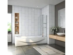Aica Mampara De Bañera|Mampara de bañera abatible-cristal templado 6 mm con 2 repisas y un toallero-(995-1000)x1400mm
