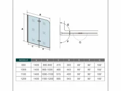 Aica Mampara De Bañera|Mampara de bañera abatible 2 hojas cristal antical 6mm plegable perfil negro mate (880-900)x1400mm