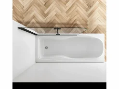 Aica Mampara De Bañera|Mampara de bañera abatible 2 hojas cristal antical 6mm plegable perfil negro mate (980-1000)x1400mm