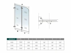 Aica Mampara De Bañera|Mampara de bañera abatible giratoria bisagra 2 hojas cristal templado 5 mm 1200x1400mm