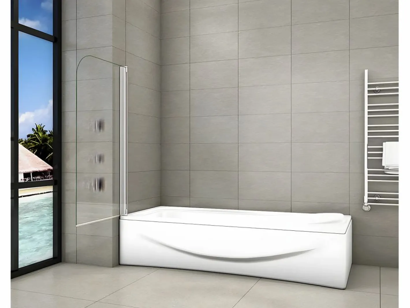 Aica Mampara De Bañera|Mampara de bañera abatible-cristal templado 4mm con perfil gris mate-(740-750)x1400mm