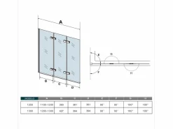 Aica Mampara De Bañera|Mampara de bañera abatible 3 hojas cristal antical 6mm 3 veces plegable (1280-1300)x1400mm