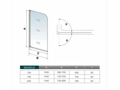 Aica Mampara de bañera abatible-cristal templado 4mm con perfil gris mate-(690-700)x1400mm Transparente Outlet