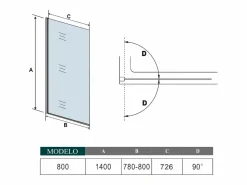Aica Mampara De Bañera|Mampara de bañera abatible-cristal templado 6mm-con perfil cromado-(780-800)x1400mm