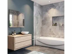 Aica Mampara de bañera abatible-cristal templado 4mm con perfil gris mate-(1090-1100)x1400mm Transparente Hot
