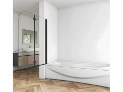 Mampara de bañera abatible 2 hojas cristal antical 6mm plegable perfil negro mate (1180-1200)x1400mm^Aica Outlet