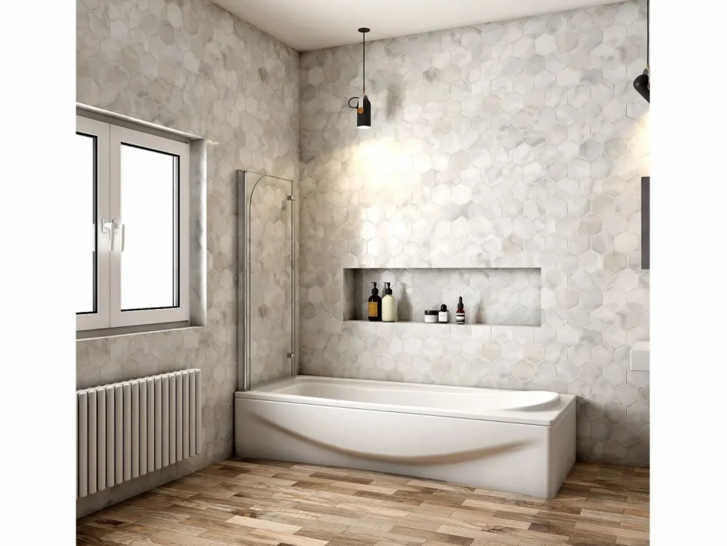 Mampara de bañera abatible 2 hojas cristal antical 6mm plegable (1180-1200)x1400mm^Aica Discount