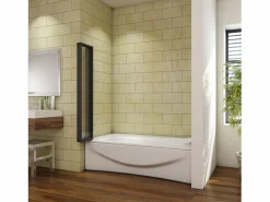 Aica Mampara de bañera plegable-vidrio templado 4mm con perfil negro mate-(1193-1203)x1400mm Transparente Outlet