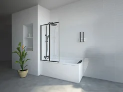 Shower & Design Mampara De Bañera|Mampara de bañera plegable de metal mate estilo taller - 80 x 140 cm - DISTRITO