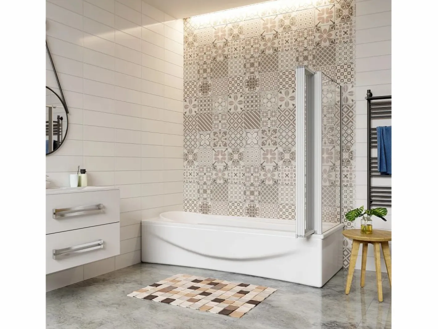 Aica Mampara De Bañera|Mampara de bañera plegable-vidrio 4mm con perfil gris mate-5 hojas+panel lateral 700mm-(1199-1209)x(672-699)x1400mm