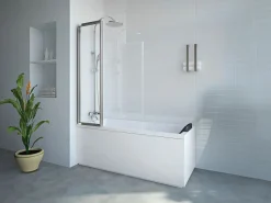 Shower & Design Mampara De Bañera|Mampara de bañera plegable de metal color cromo estilo industrial, 120 x 140 cm, DISTRICT
