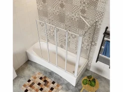 Aica Mampara De Bañera|Mampara de bañera plegable-vidrio 4mm con perfil gris mate-4 hojas+panel lateral 700mm-(999-1009)x(672-699)x1400mm