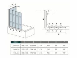 Aica Mampara De Bañera|Mampara de bañera plegable-vidrio 4mm con perfil gris mate-4 hojas+panel lateral 700mm-(899-909)x(672-699)x1400mm