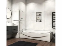 Mampara de bañera-cristal templado 5mm con 2 repisas y un toallero 400mm-(895-900)x1400mm^Aica Best