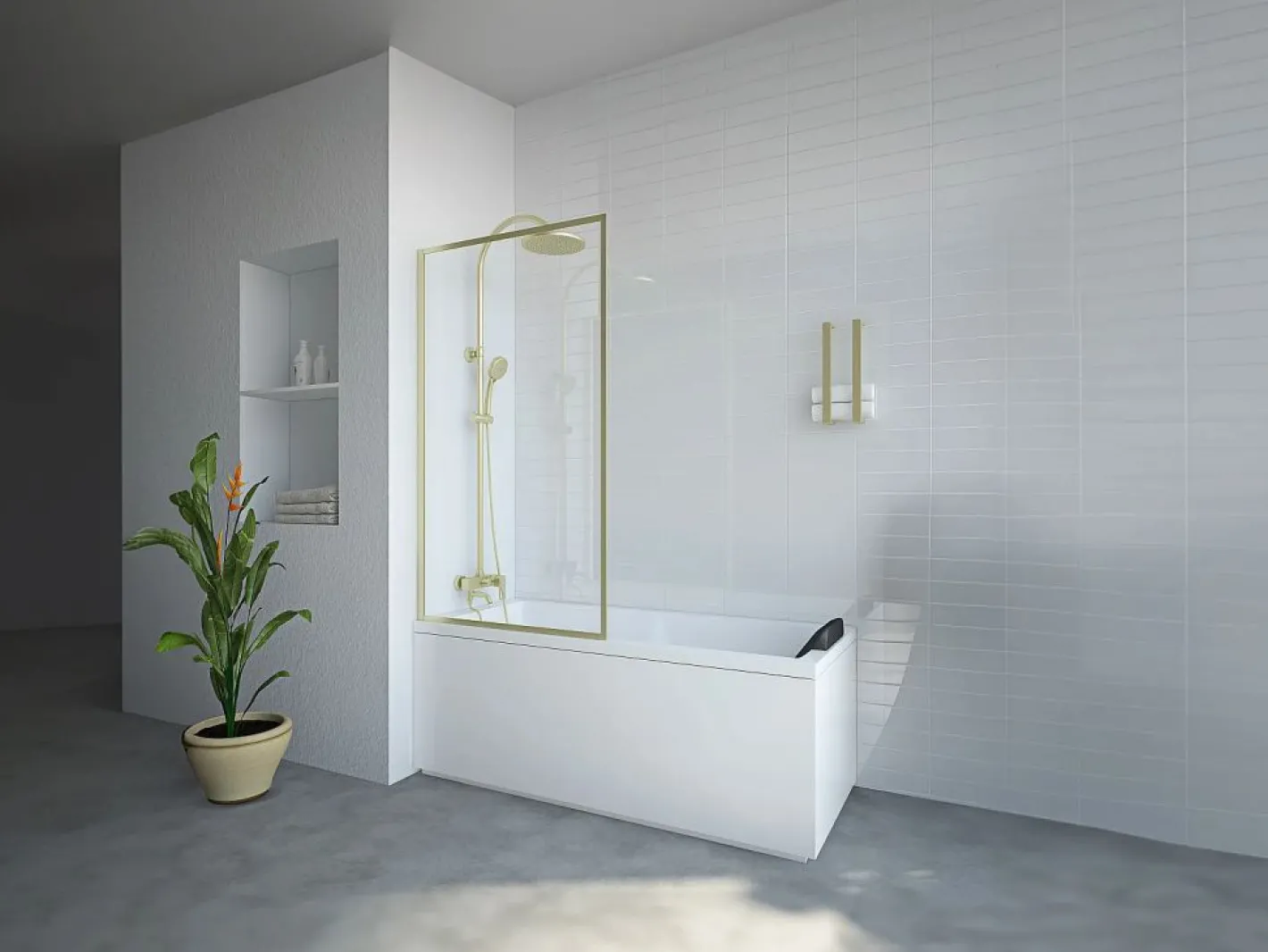 Shower & Design Mampara De Bañera|Mampara de baño estilo Art Déco en oro mate, 80 x 140 cm, cristal templado, BRADENTON