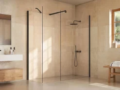 Shower & Design Mampara de ducha a ras de suelo - mate - Vidrio 5 mm - 80 x 200 cm - DAREN Negro Best