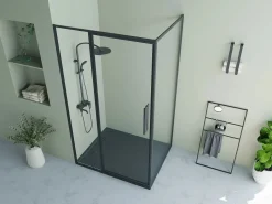 Mampara de ducha con puerta pivotante mate estilo industrial 120 x 80 x 195 cm, TORONI^Shower & Design Discount