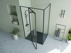 Mampara de ducha con puerta pivotante mate estilo industrial 120 x 80 x 195 cm, TORONI^Shower & Design Discount