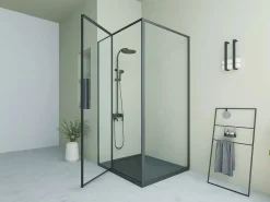 Mampara de ducha con puerta pivotante mate estilo industrial 120 x 80 x 195 cm, TORONI^Shower & Design Discount
