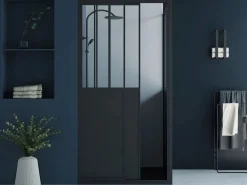 Shower & Design Mampara de ducha con puerta corredera mate - 100 x 80 x 195 cm - URBANIK Negro Best