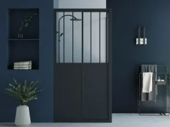 Shower & Design Mampara de ducha con puerta corredera mate - 100 x 80 x 195 cm - URBANIK Negro Best