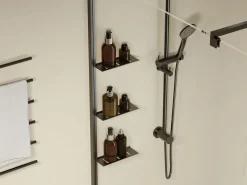 Shower & Design Mampara de ducha estilo italiano con estantes - mate - Cristal 6 mm - 120x200 cm - DAREN Negro New