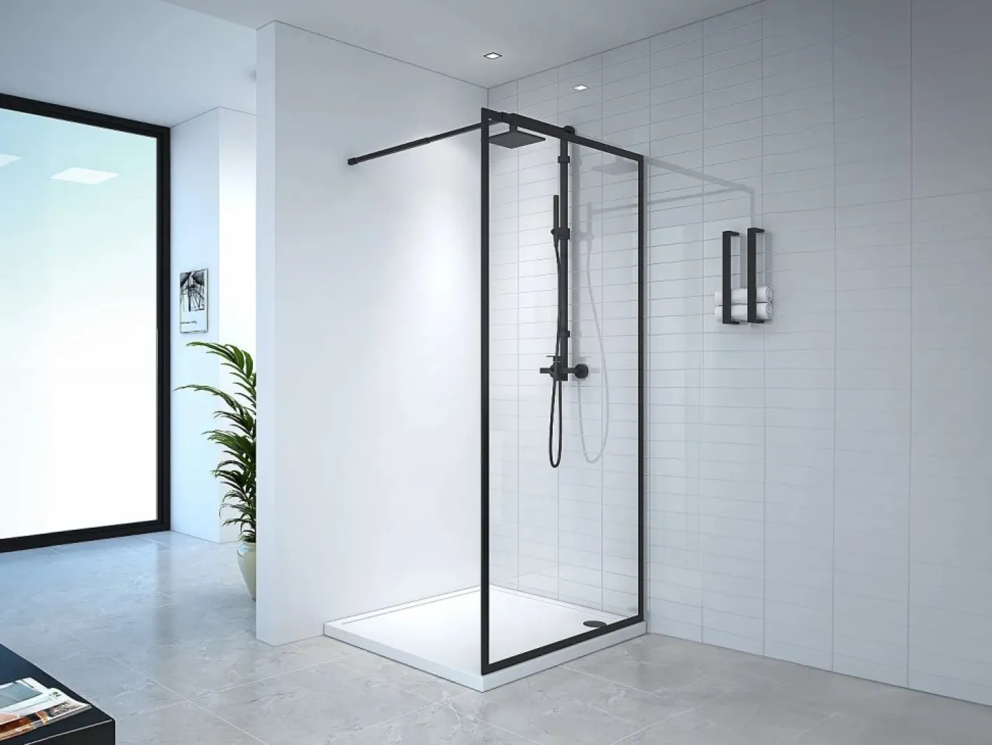 Shower & Design Mampara de ducha estilo italiano, 100 x 200 cm, mate, vidrio templado, AMBERI Negro Outlet