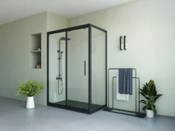 Mampara de ducha fija con puerta corredera mate, 140 x 80 x 195 cm, TORONI^Shower & Design Hot