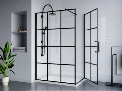 Shower & Design Mampara De Ducha|Mampara de ducha fija con puerta pivotante serigrafiada mate, 120 x 190 cm, CAPARICA