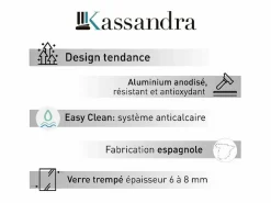 KASSANDRA Mampara de ducha frontal + Puerta Corredera 110 cm LUNA Negro con Cristal serigrafiado Transparente Best