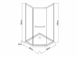 Shower & Design Mampara de ducha pentagonal con plato, mate, 80 x 80 x 195 cm CRISTELIO Negro Clearance