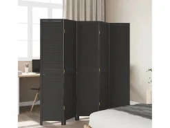 Biombo|Mampara divisoria de 5 paneles en madera maciza de paulownia negra