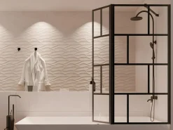 Shower & Design Mampara para bañera cristal y metal de estilo industrial, Medidas 100 x 140 cm OBELINI Negro Hot