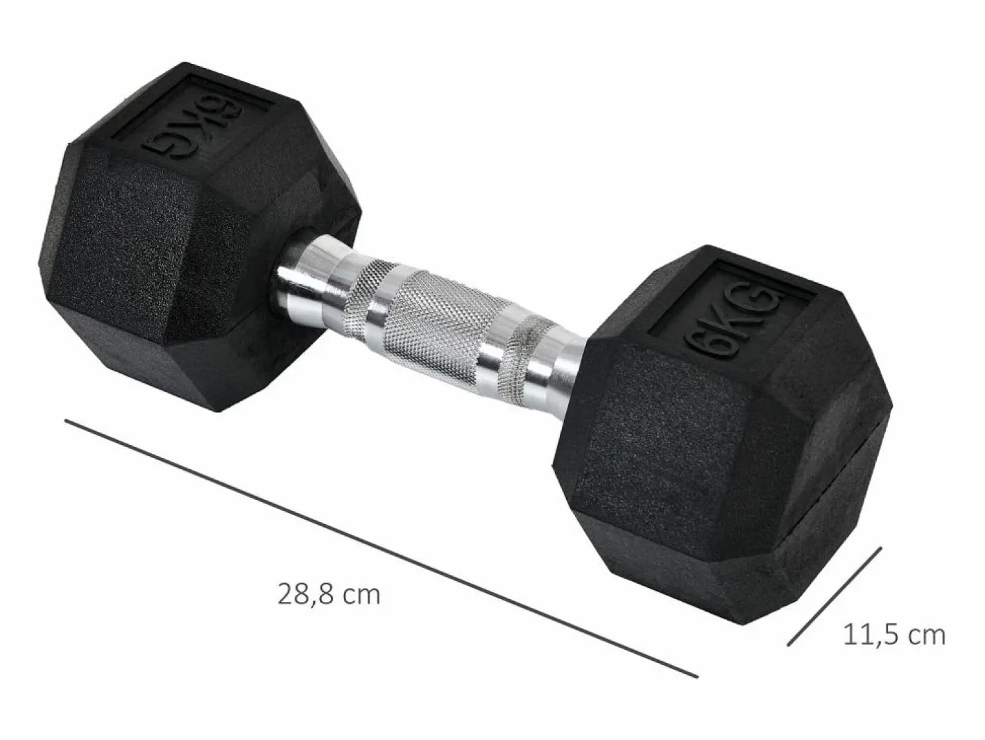 Aparato De Musculación|mancuernas hexagonales de metal de 6 kg con cubierta de goma, color (11,5 x 11,5 x 28,8 cm)