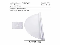 Mantel SucceBuy Protector de Mesa de PVC de 106 cm, Almohadilla de Escritorio Redonda de Plástico , 2 mm de Grosor Transparente New