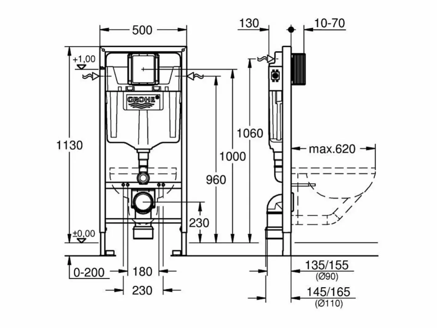 GROHE Inodoro Suspendido|Marco de soporte de superficie Rapid SL
